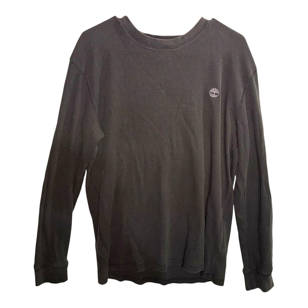 Timberland Men's Large Waffle Knit Long Sleeve T-Shirt Dark Gray Thermal Top - Picture 2 of 7